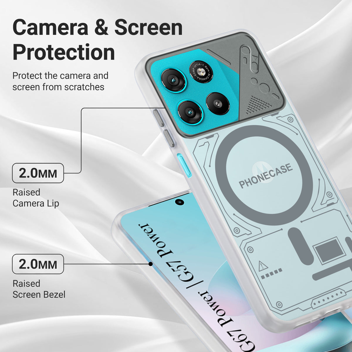 For Motorola Moto G67 Power | G57 Power Metallic Back Cover Case (Metallic Camera Protection & Buttons | Translucent Milky Shade | Hard Polycarbonate)