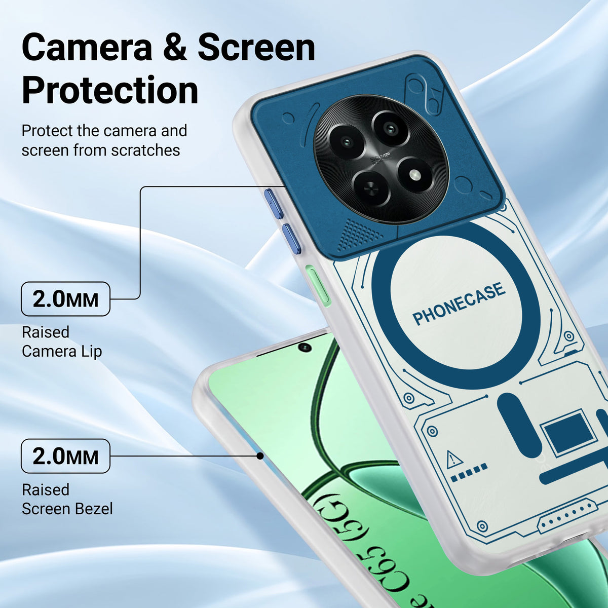 For Realme C65 5G Metallic Back Cover Case (Metallic Camera Protection & Buttons | Translucent Milky Shade | Hard Polycarbonate)
