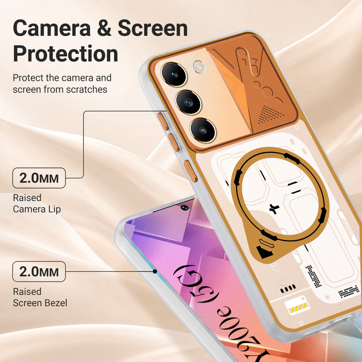 For Vivo Y200e Metallic Back Cover Case (Metallic Camera Protection & Buttons | Translucent Milky Shade | Hard Polycarbonate)