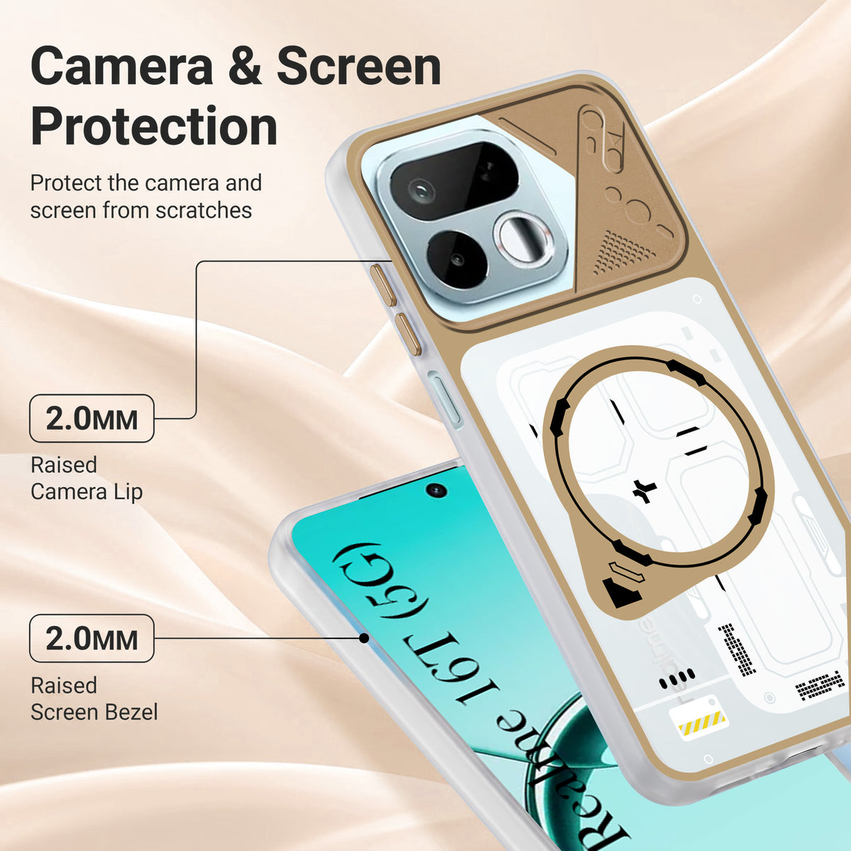 For Realme 16T 5G Metallic Back Cover Case (Metallic Camera Protection & Buttons | Translucent Milky Shade | Hard Polycarbonate)