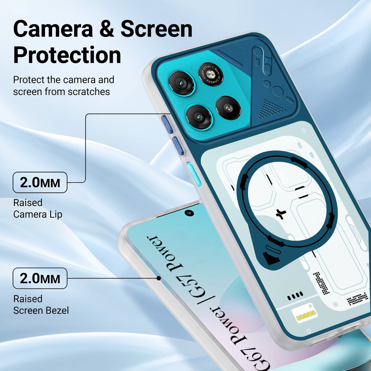 For Motorola Moto G67 Power | G57 Power Metallic Back Cover Case (Metallic Camera Protection & Buttons | Translucent Milky Shade | Hard Polycarbonate)