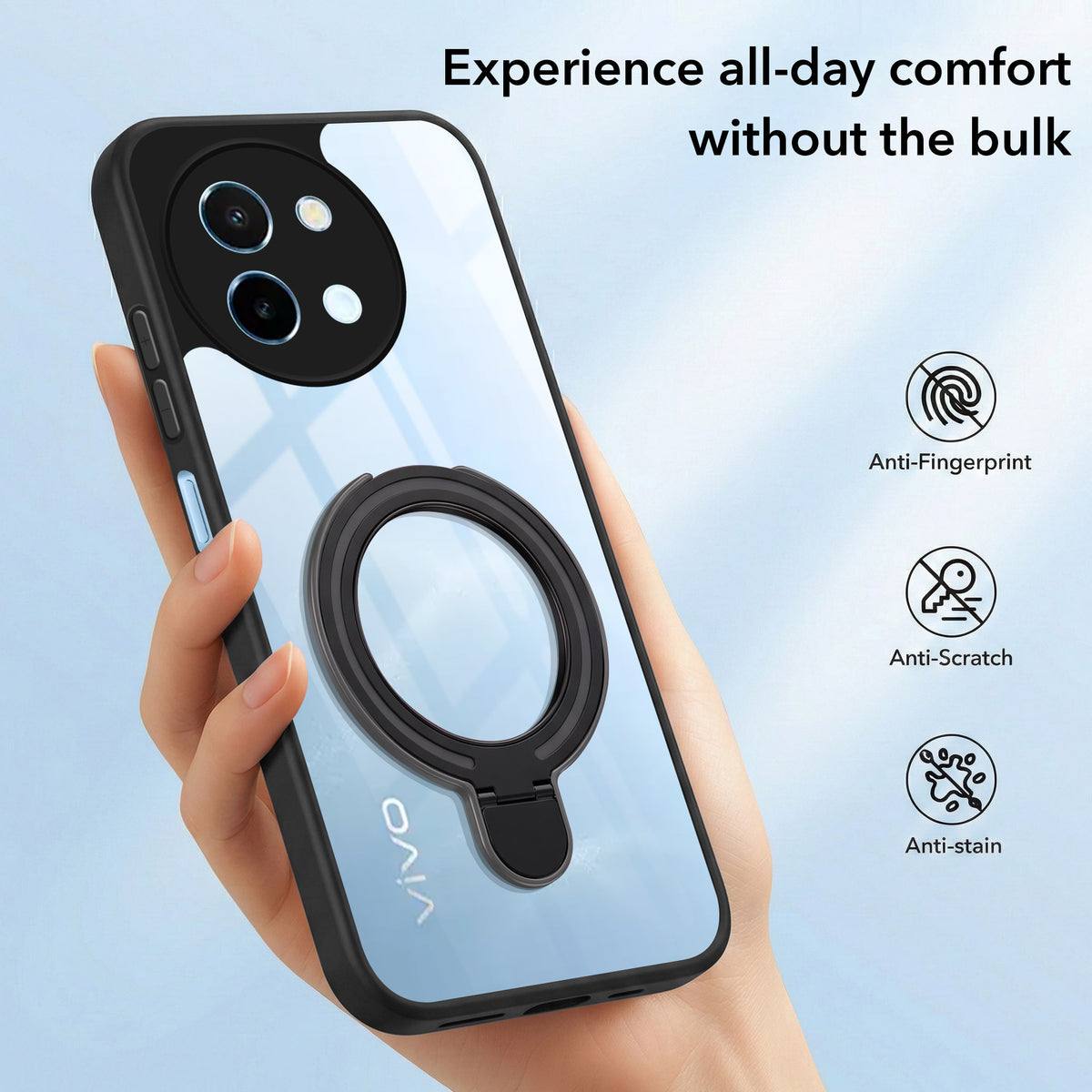 For Vivo Y58 5G Back Cover Case (Kick Stand Ring Holder | Life time Anti Yellow | Camera Protection)