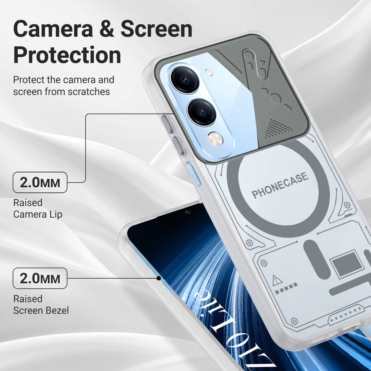 For Vivo iQOO Z10 Lite Metallic Back Cover Case (Metallic Camera Protection & Buttons | Translucent Milky Shade | Hard Polycarbonate)