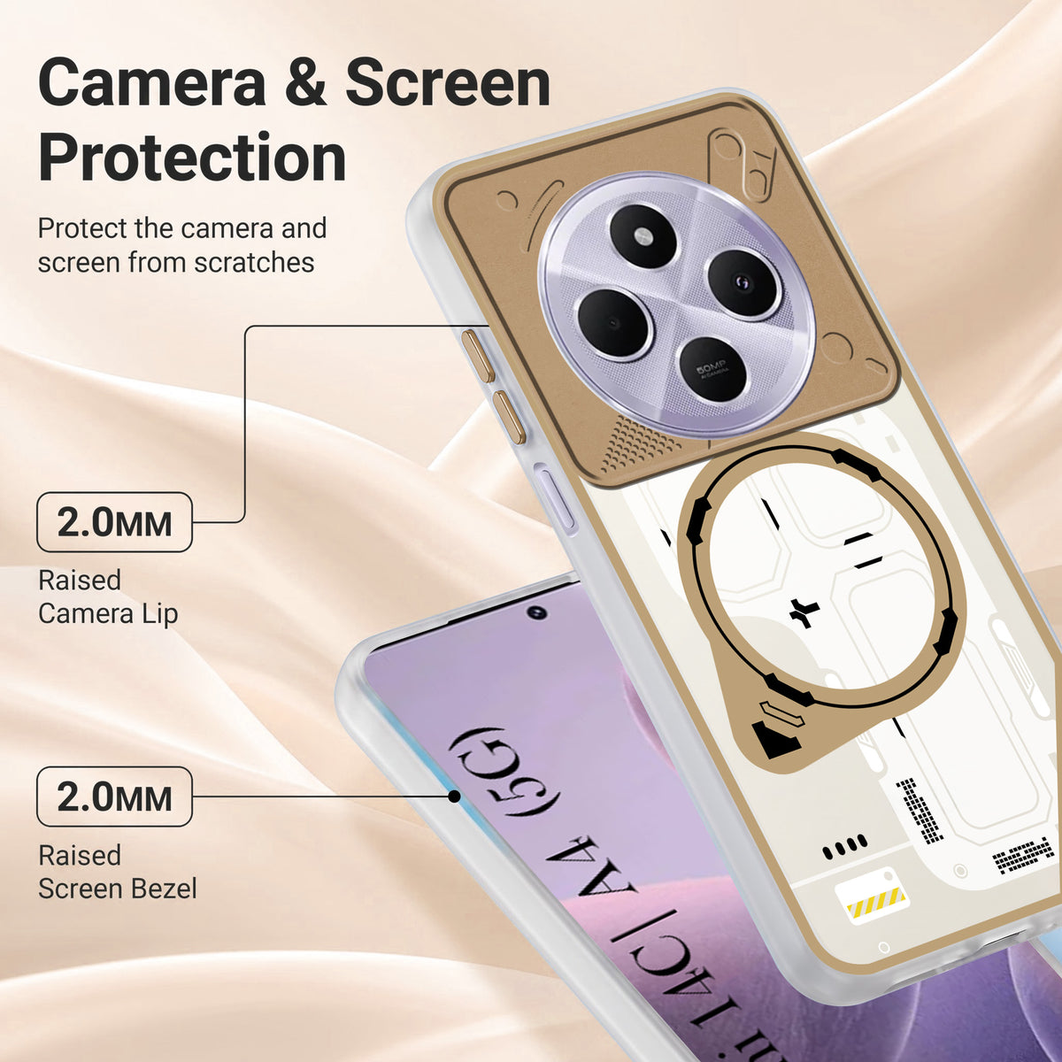 For Redmi A4 5G | Xiaomi Redmi 14C Metallic Back Cover Case (Metallic Camera Protection & Buttons | Translucent Milky Shade | Hard Polycarbonate)