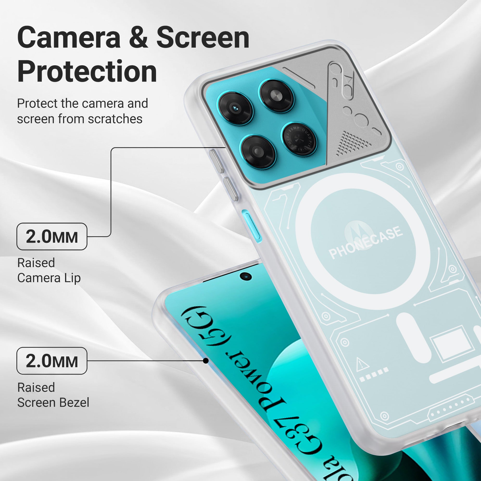 For Motorola Moto G37 Power Metallic Back Cover Case (Metallic Camera Protection & Buttons | Translucent Milky Shade | Hard Polycarbonate)