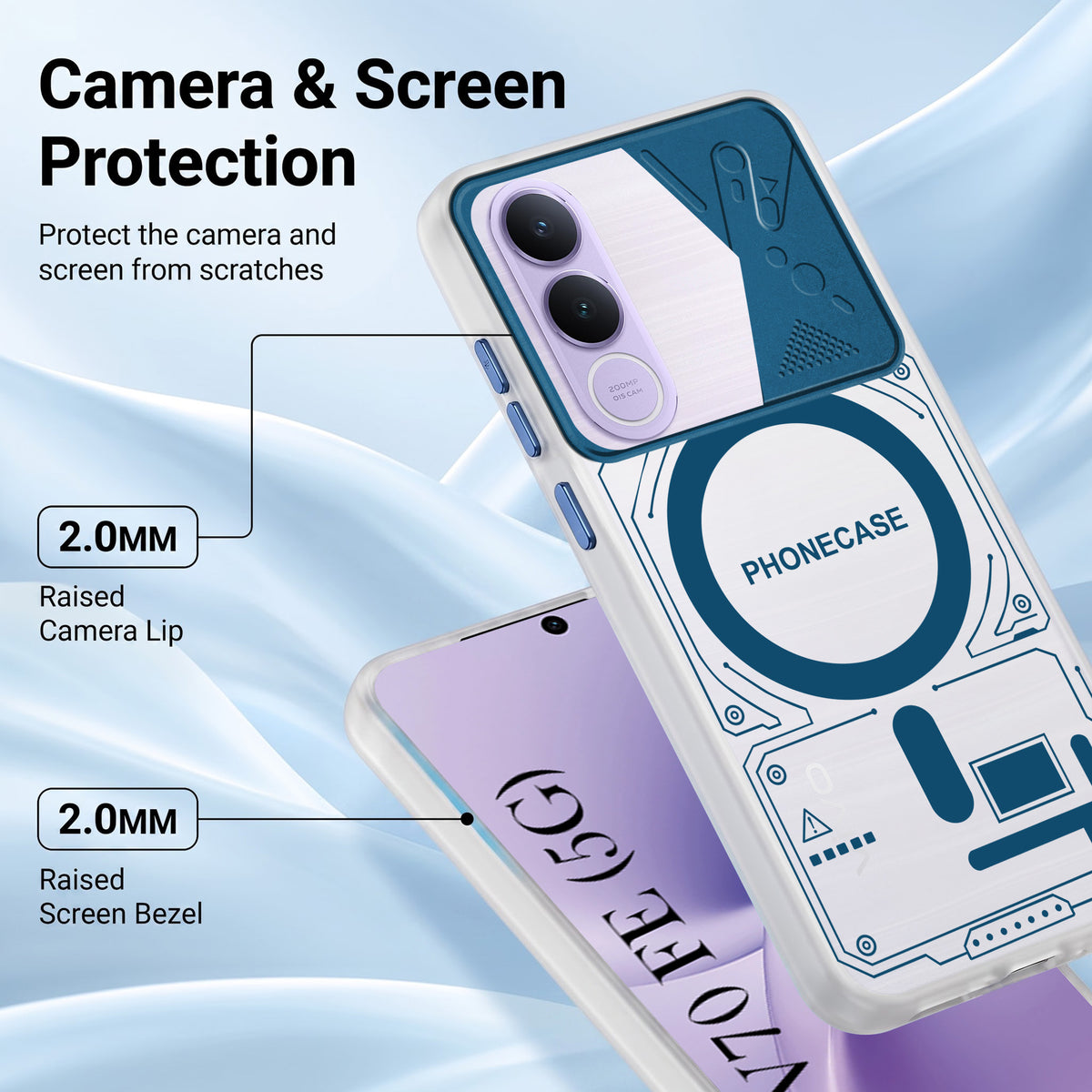 For Vivo V70 FE 5G Metallic Back Cover Case (Metallic Camera Protection & Buttons | Translucent Milky Shade | Hard Polycarbonate)