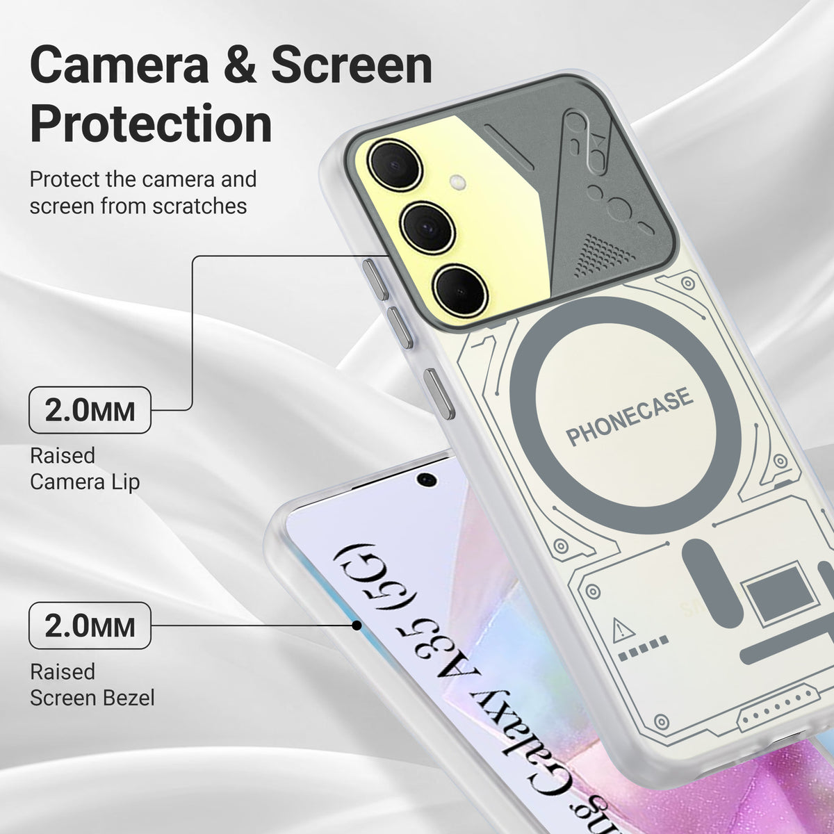 For Samsung Galaxy A35 5G Metallic Back Cover Case (Metallic Camera Protection & Buttons | Translucent Milky Shade | Hard Polycarbonate)