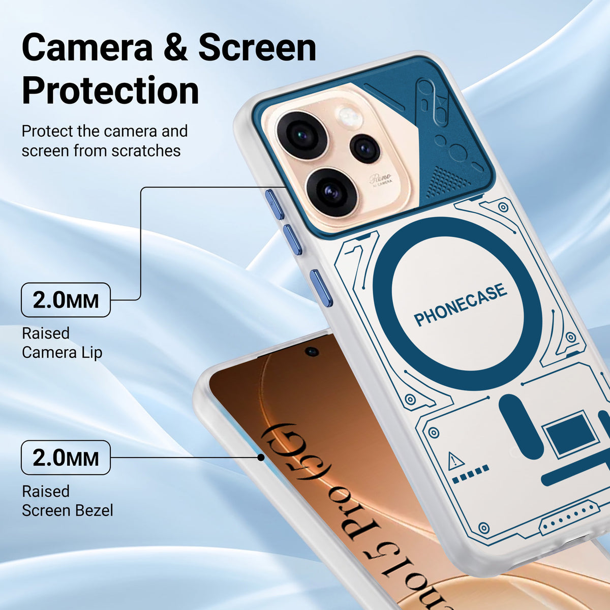For Oppo Reno15 Pro 5G | Oppo Reno 15 Pro 5G Metallic Back Cover Case (Metallic Camera Protection & Buttons | Translucent Milky Shade | Hard Polycarbonate)