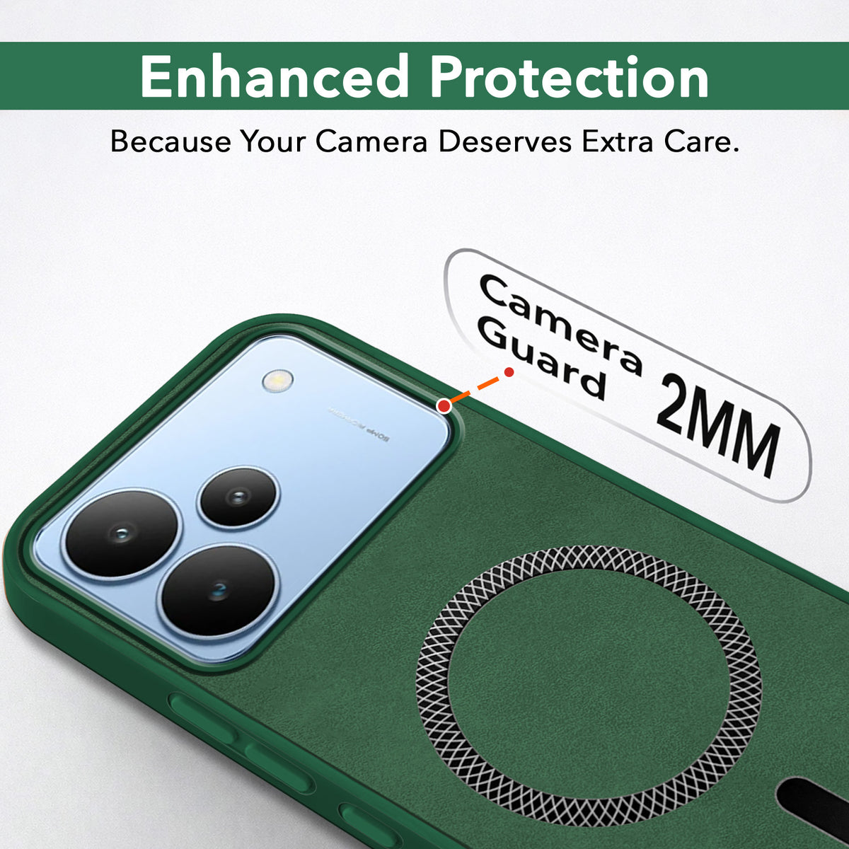 For Realme P4 Back Cover Case Leather Finish (MagSafe Compatible Wireless Charging | Soft Touch | Camera Bump Protection)