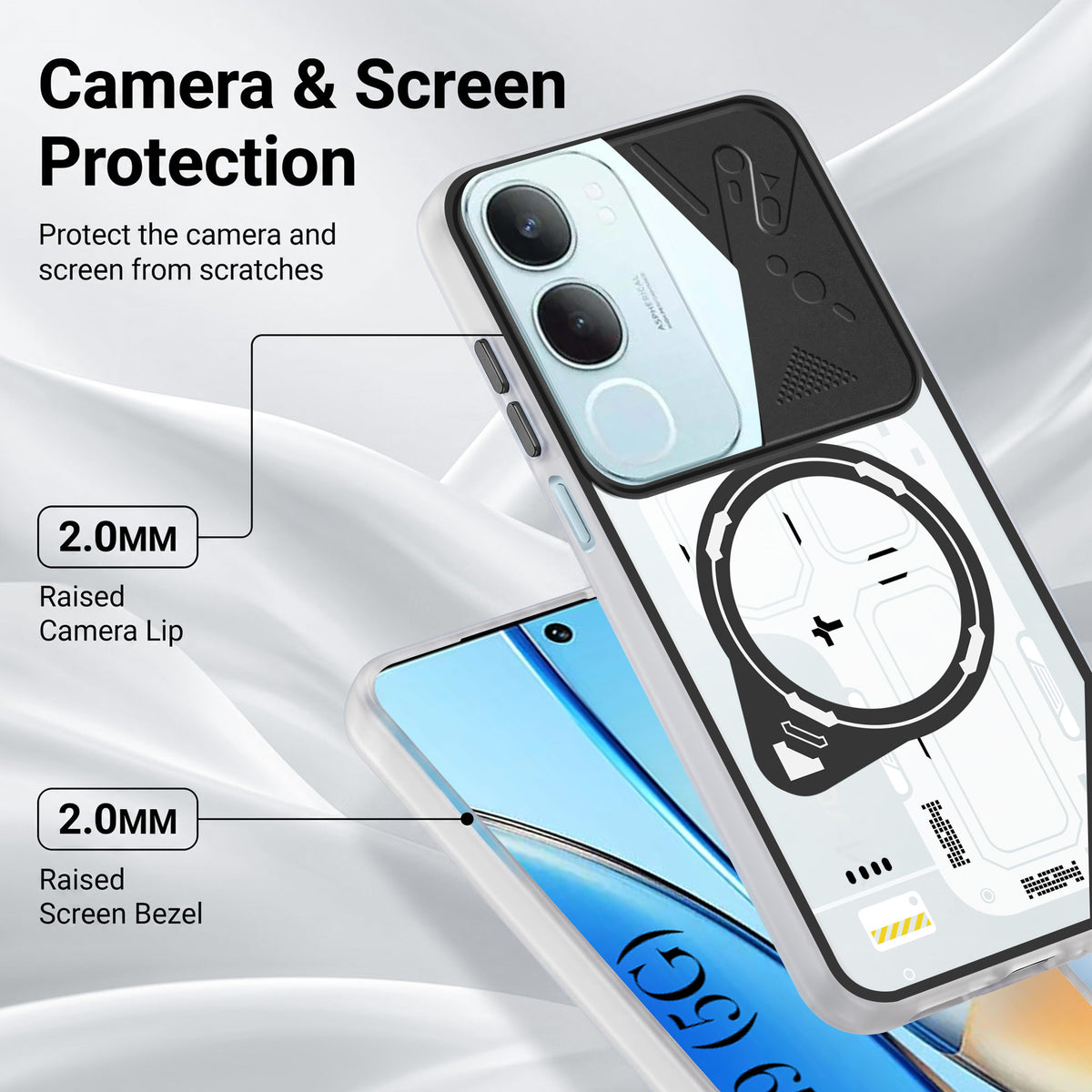 For Vivo Y29 Metallic Back Cover Case (Metallic Camera Protection & Buttons | Translucent Milky Shade | Hard Polycarbonate)