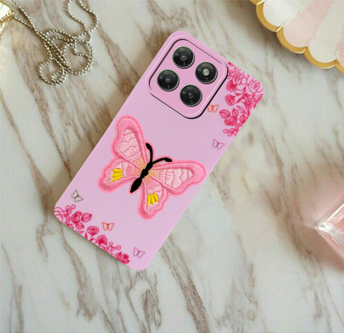 For Motorola Moto G77 Power Back Cover Case (Soft Butterfly Embroidery | Women Teen Girls | Camera Protection| Matte Silicone)