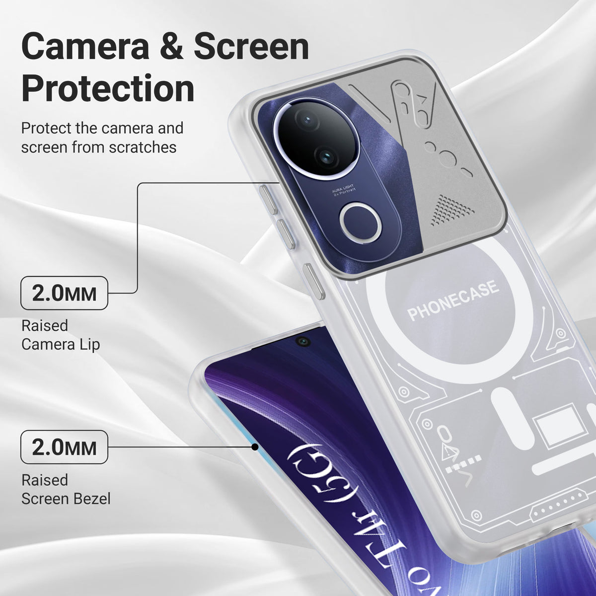 For Vivo T4R Metallic Back Cover Case (Metallic Camera Protection & Buttons | Translucent Milky Shade | Hard Polycarbonate)