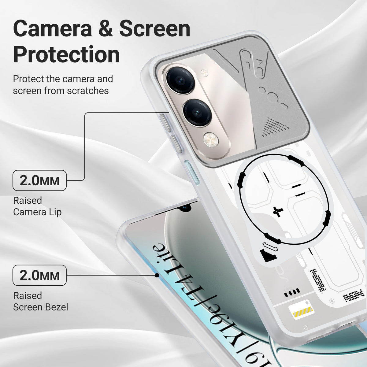 For Vivo Y19 | Vivo Y19e | Vivo T4 Lite Metallic Back Cover Case (Metallic Camera Protection & Buttons | Translucent Milky Shade | Hard Polycarbonate)