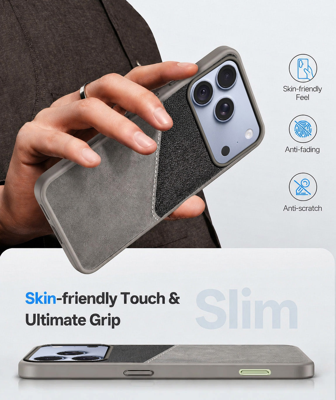 For Apple iPhone 18 Pro Back Cover Case (Dual PU Leather Stitch | Professional Minimalist | Soft and Flexible)