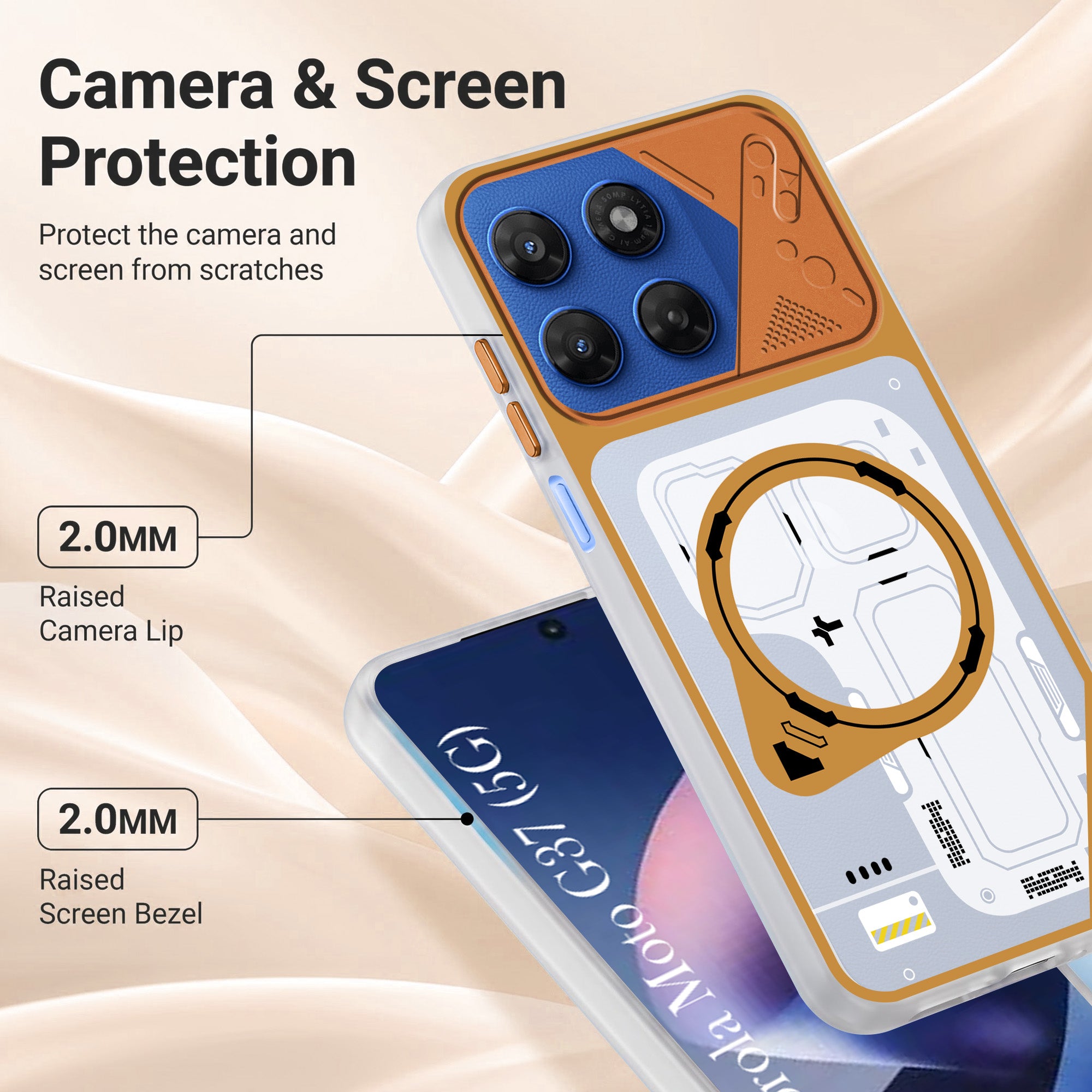 For Motorola Moto G37 Metallic Back Cover Case (Metallic Camera Protection & Buttons | Translucent Milky Shade | Hard Polycarbonate)