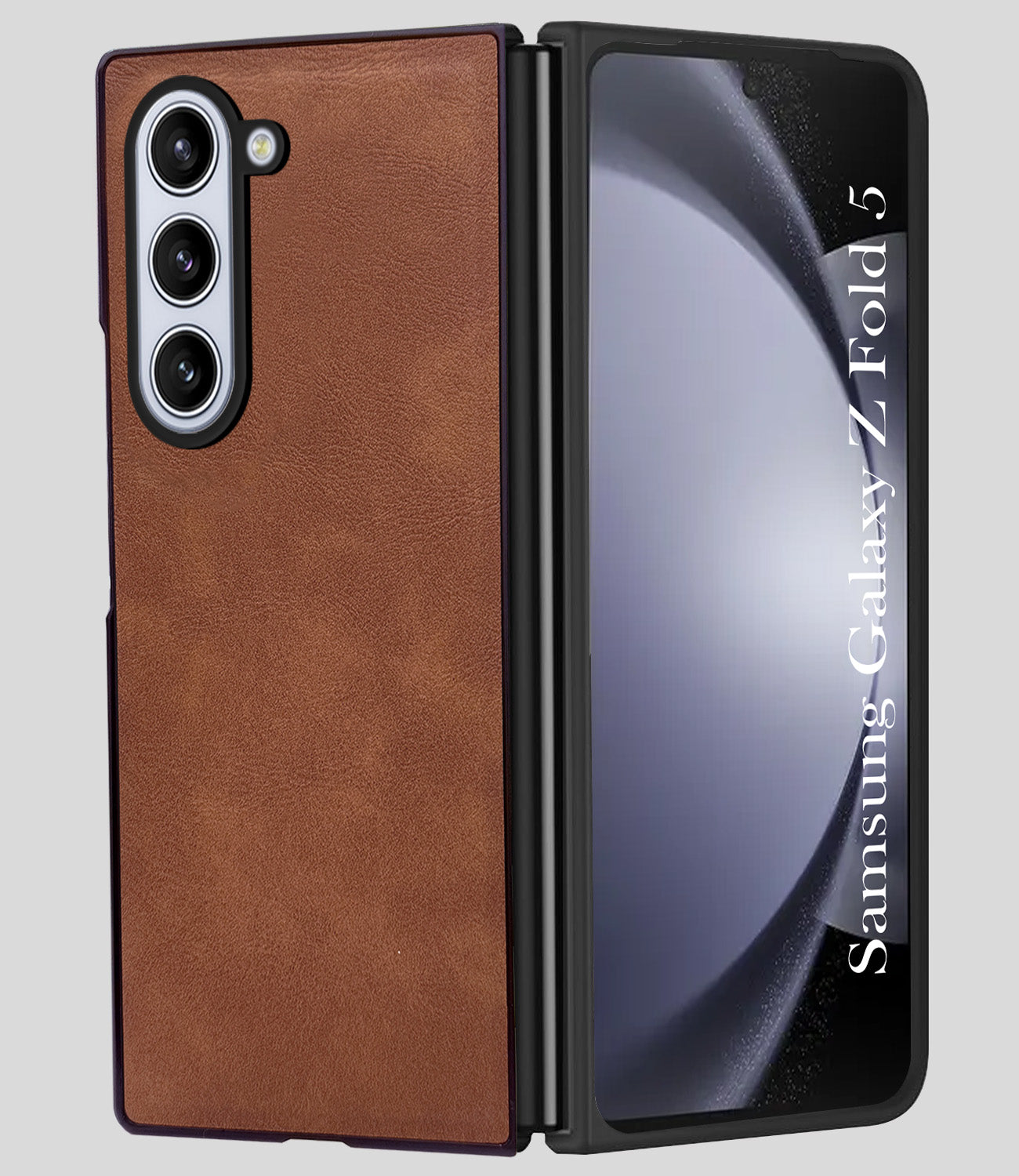 For Samsung Galaxy Z Fold 5 Back Case Cover Premium Genuine Leather (Integrated Front Screen Protector | Inside Microfiber Cloth)