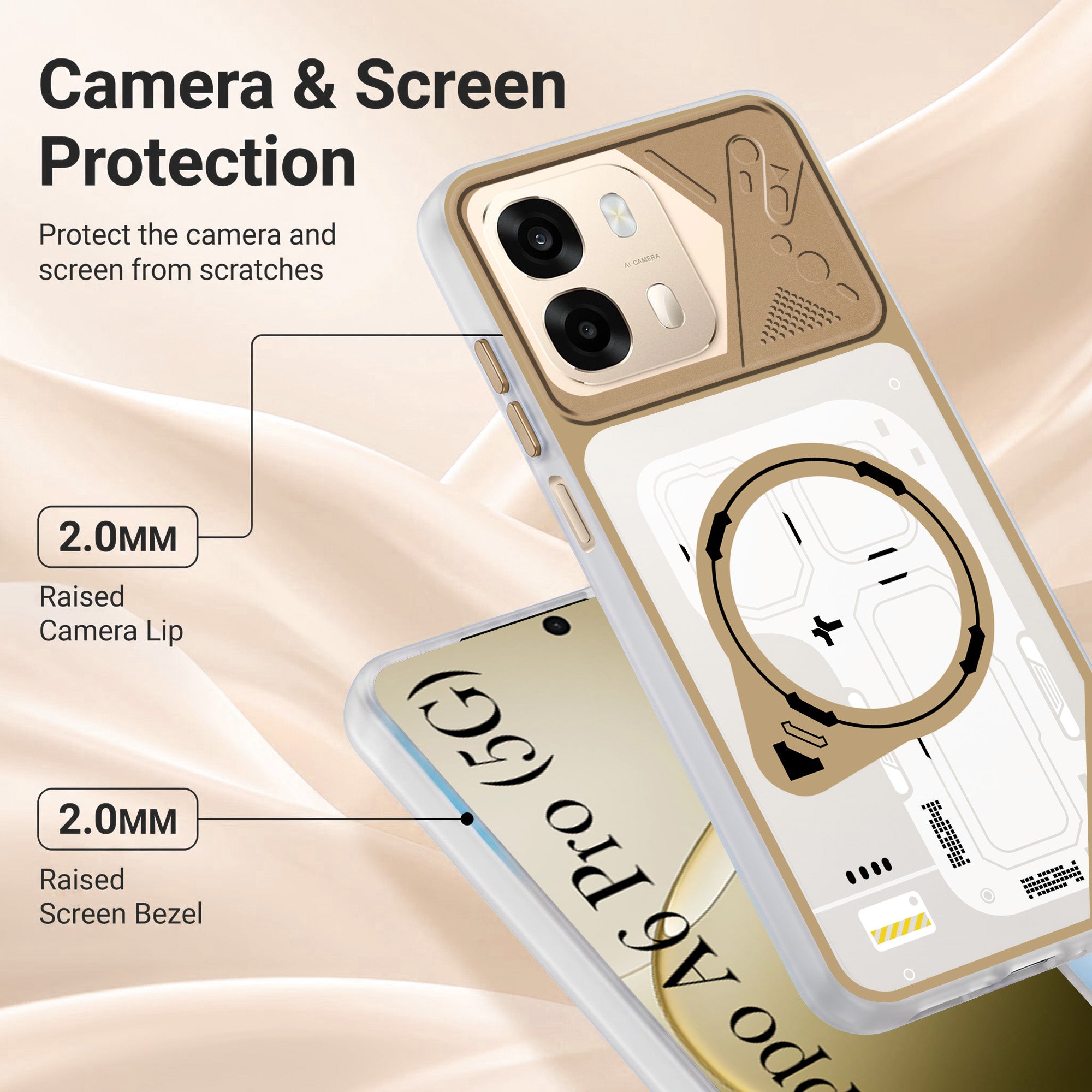 For Oppo A6 Pro Metallic Back Cover Case (Metallic Camera Protection & Buttons | Translucent Milky Shade | Hard Polycarbonate)