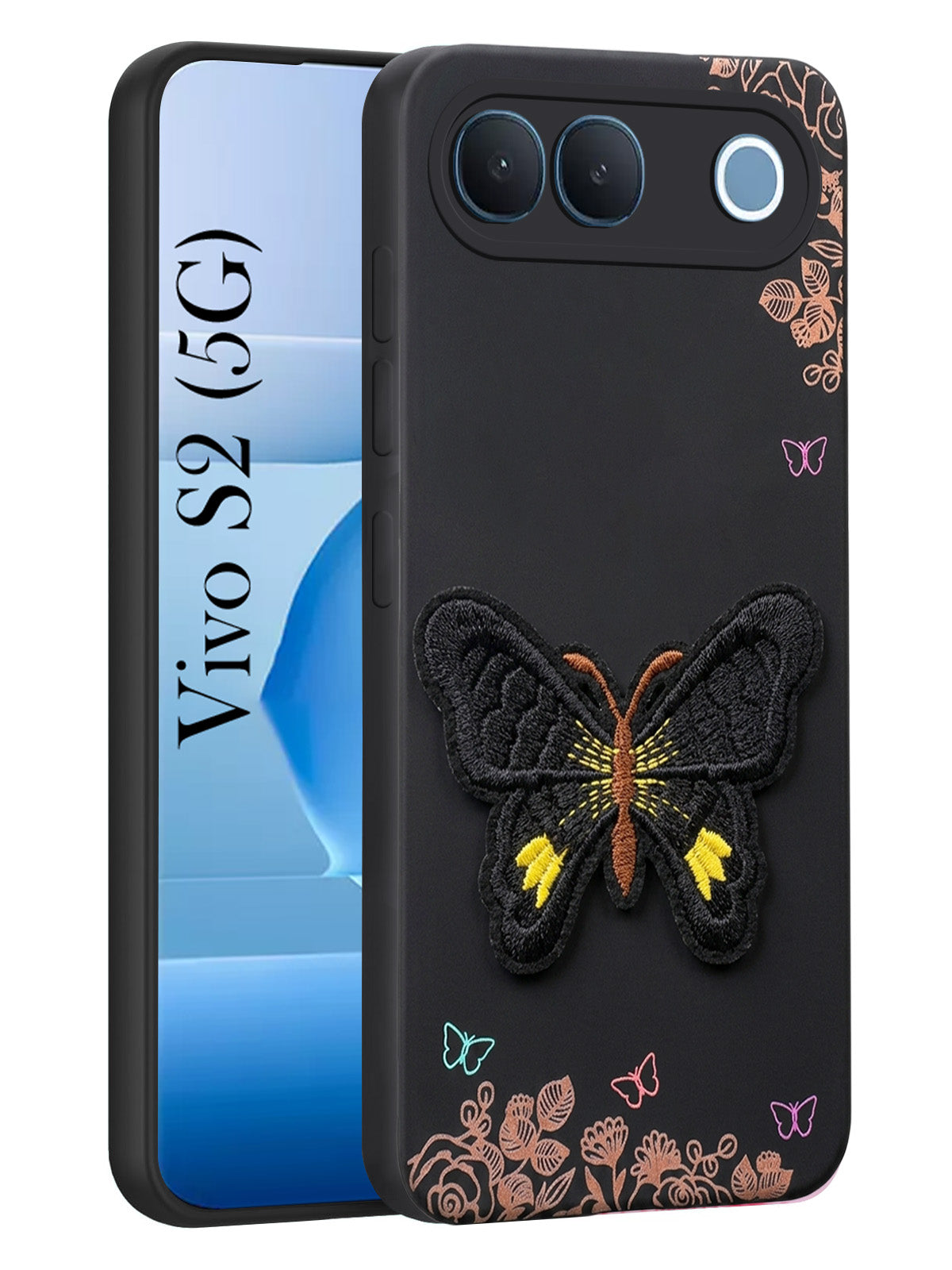 For Vivo S2 5G Back Cover Case (Soft Butterfly Embroidery | Women Teen Girls | Camera Protection| Matte Silicone)