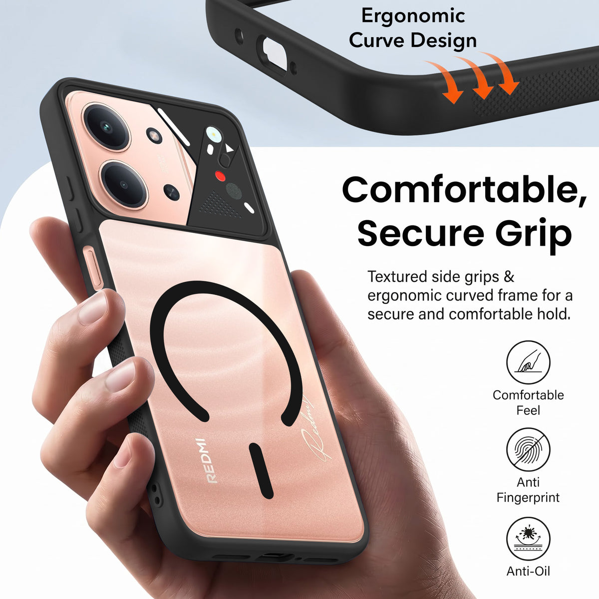 For Redmi 15C Back Cover Case Lifetime Anti-Yellow Clear (Camera Protection | Side Grip | Wireless MagSafe Compatible)