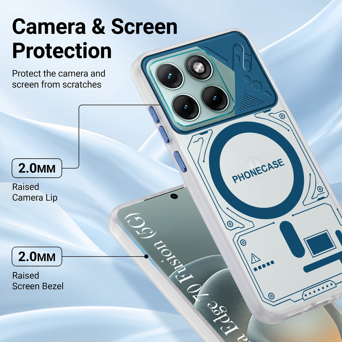 For Motorola Moto Edge 70 Fusion Metallic Back Cover Case (Metallic Camera Protection & Buttons | Translucent Milky Shade | Hard Polycarbonate)