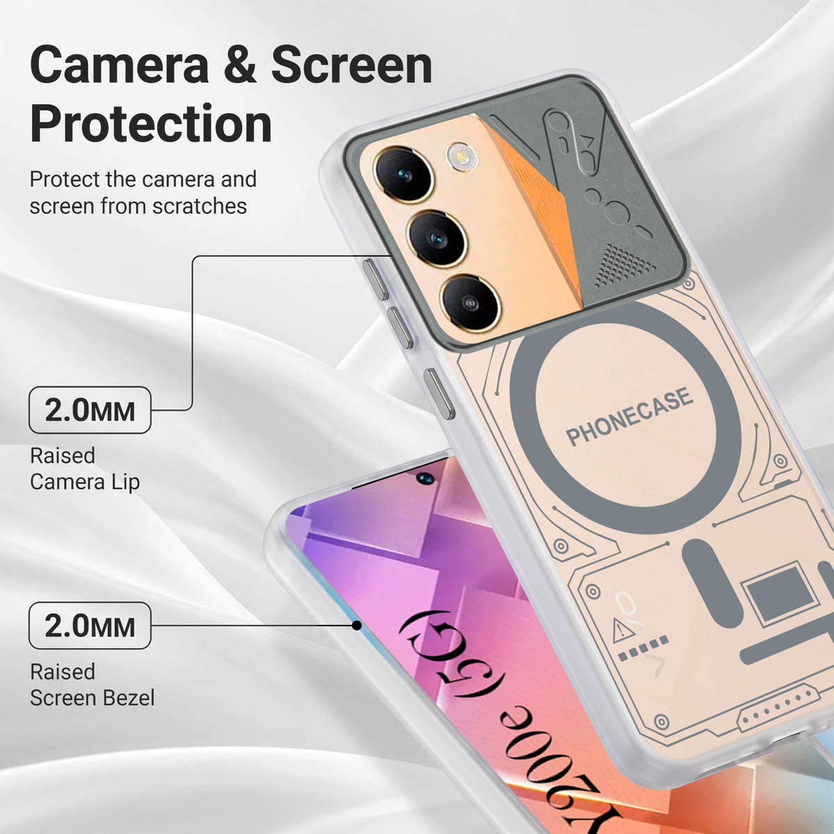 For Vivo Y200e Metallic Back Cover Case (Metallic Camera Protection & Buttons | Translucent Milky Shade | Hard Polycarbonate)