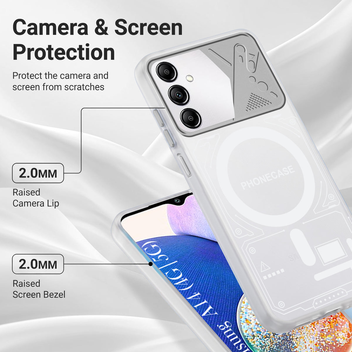 For Samsung Galaxy A14 4G | 5G Metallic Back Cover Case (Metallic Camera Protection & Buttons | Translucent Milky Shade | Hard Polycarbonate)