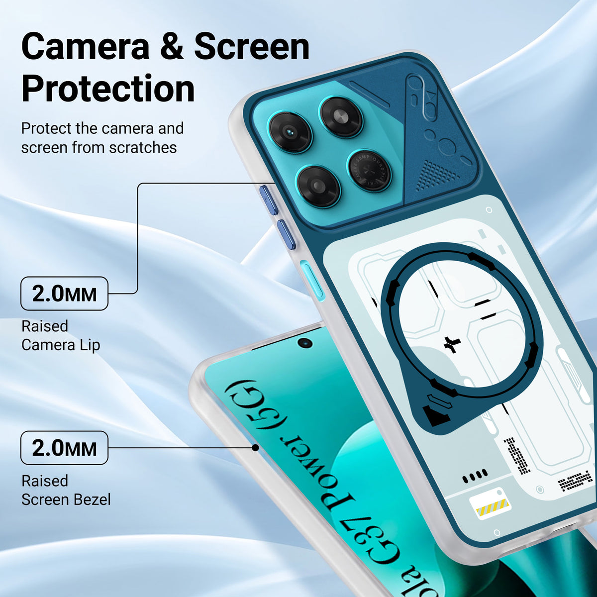 For Motorola Moto G37 Power Metallic Back Cover Case (Metallic Camera Protection & Buttons | Translucent Milky Shade | Hard Polycarbonate)