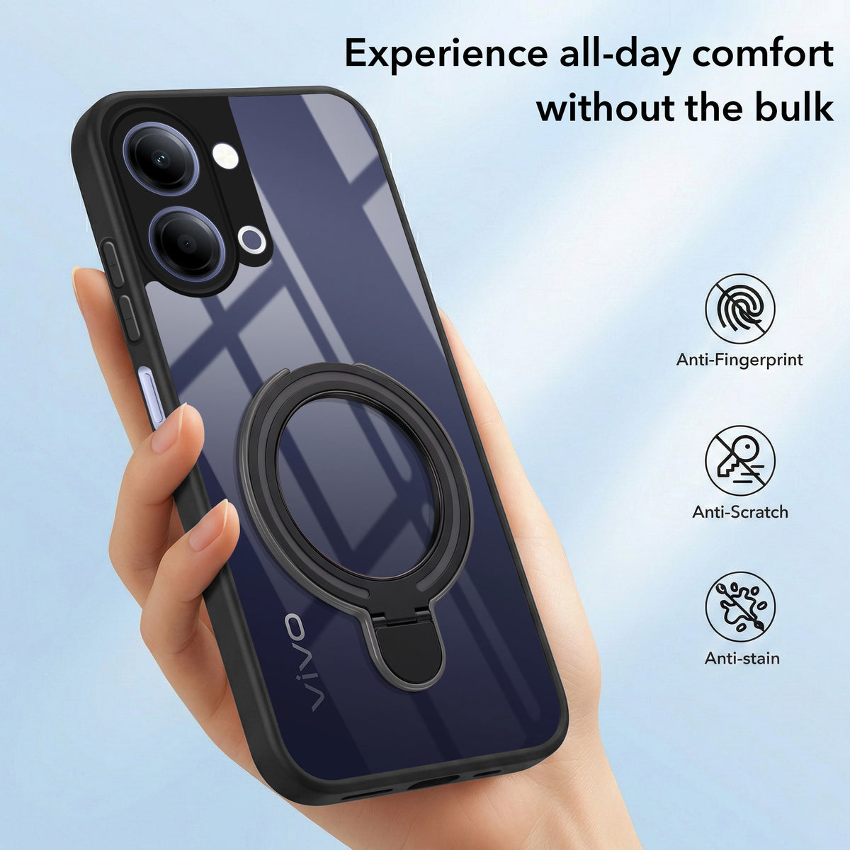 For Vivo Y05 4G | Vivo T5 Lite 5 Back Cover Case (Kick Stand Ring Holder | Life time Anti Yellow | Camera Protection)