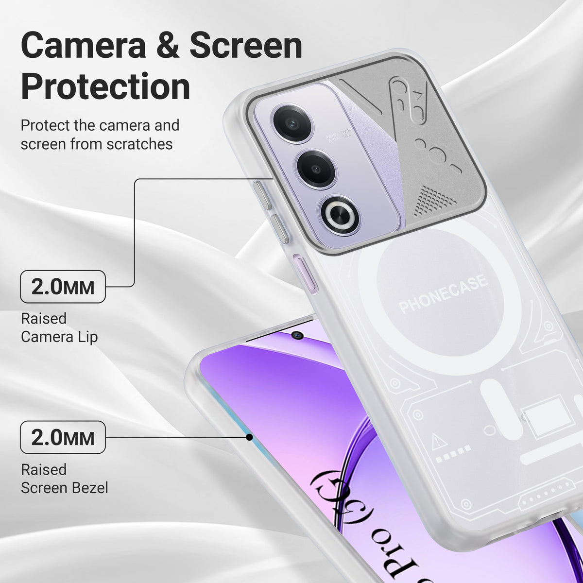 For Oppo A3 Pro 5G Metallic Back Cover Case (Metallic Camera Protection & Buttons | Translucent Milky Shade | Hard Polycarbonate)