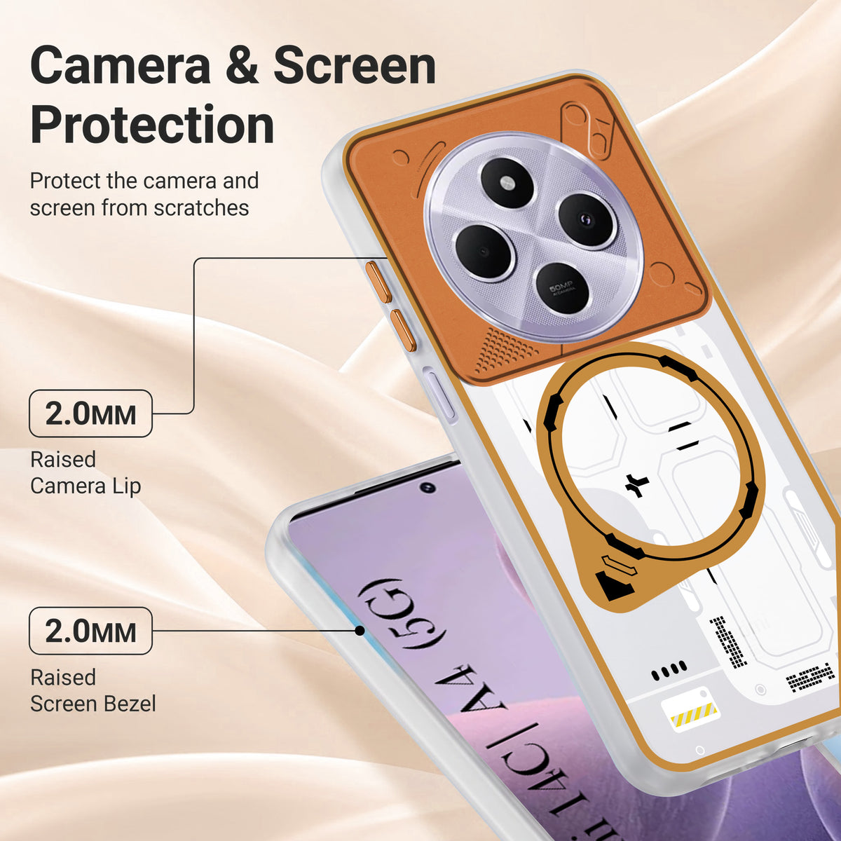For Redmi A4 5G | Xiaomi Redmi 14C Metallic Back Cover Case (Metallic Camera Protection & Buttons | Translucent Milky Shade | Hard Polycarbonate)