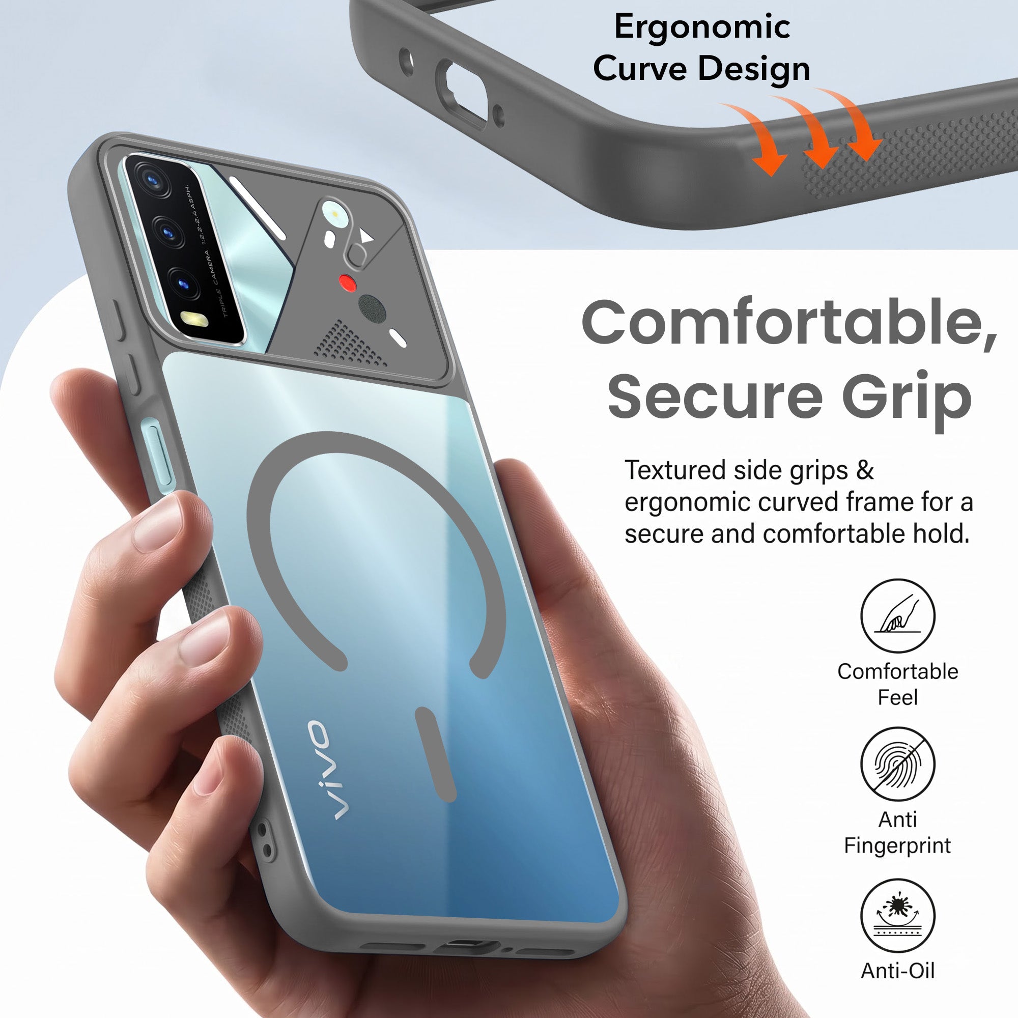 For Vivo Y20 | Y20i Back Cover Case Lifetime Anti-Yellow Clear (Camera Protection | Side Grip | Wireless MagSafe Compatible)