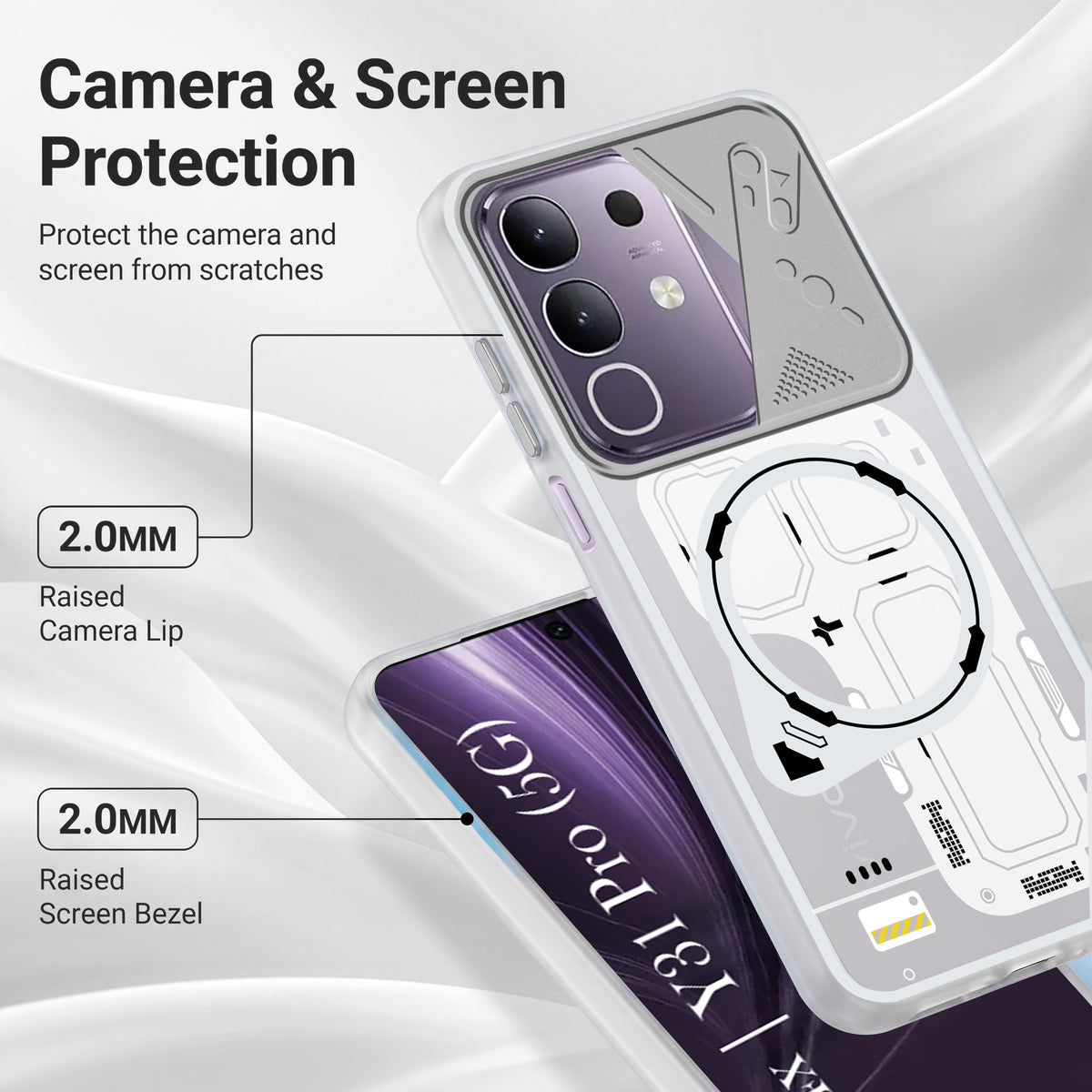 For Vivo T4x | Vivo Y31 Pro Metallic Back Cover Case (Metallic Camera Protection & Buttons | Translucent Milky Shade | Hard Polycarbonate)