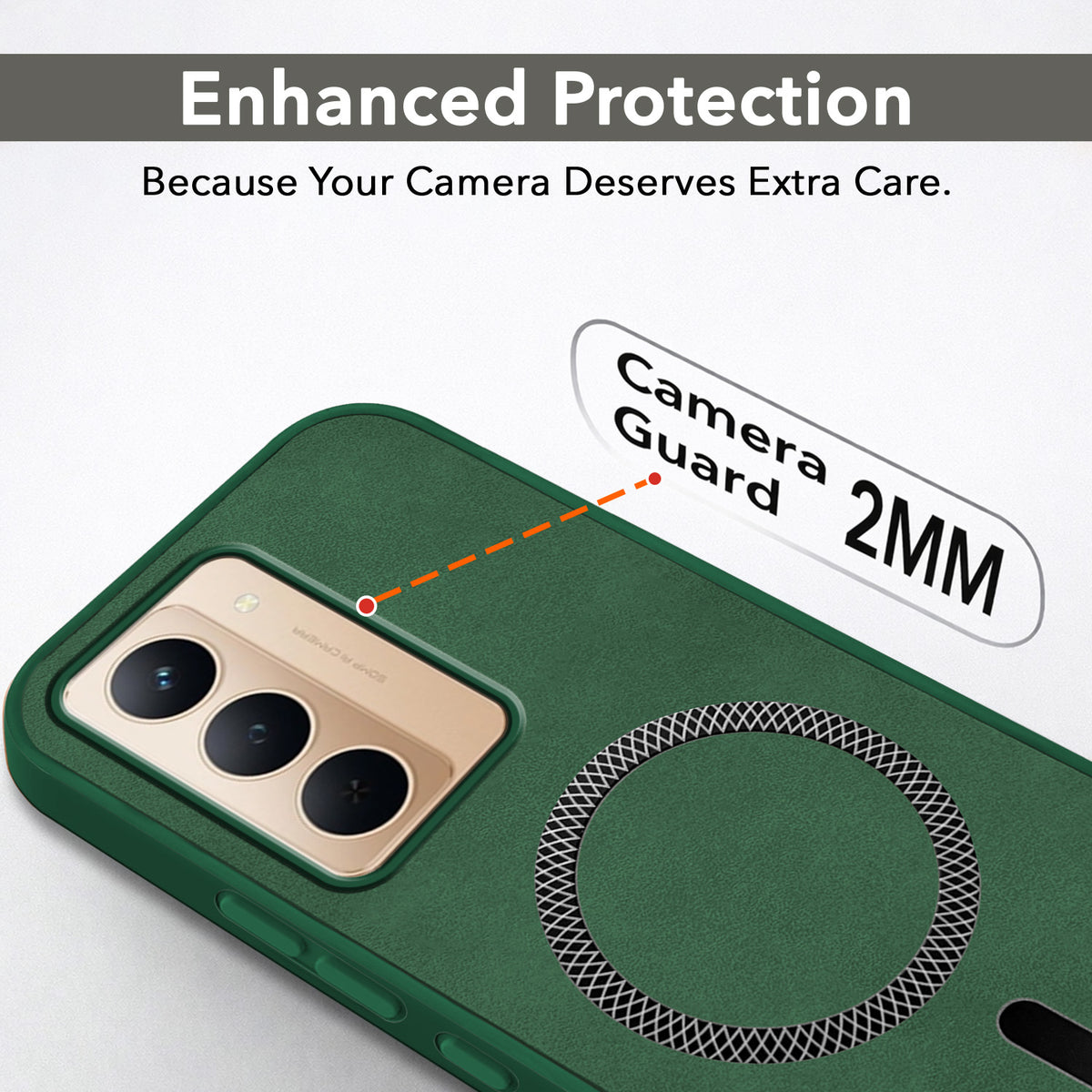 For Realme P3x Back Cover Case Leather Finish (MagSafe Compatible Wireless Charging | Soft Touch | Camera Bump Protection)