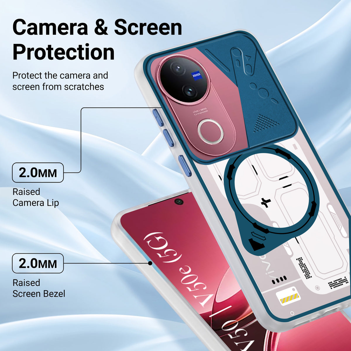 For Vivo V50 | Vivo V50e Metallic Back Cover Case (Metallic Camera Protection & Buttons | Translucent Milky Shade | Hard Polycarbonate)