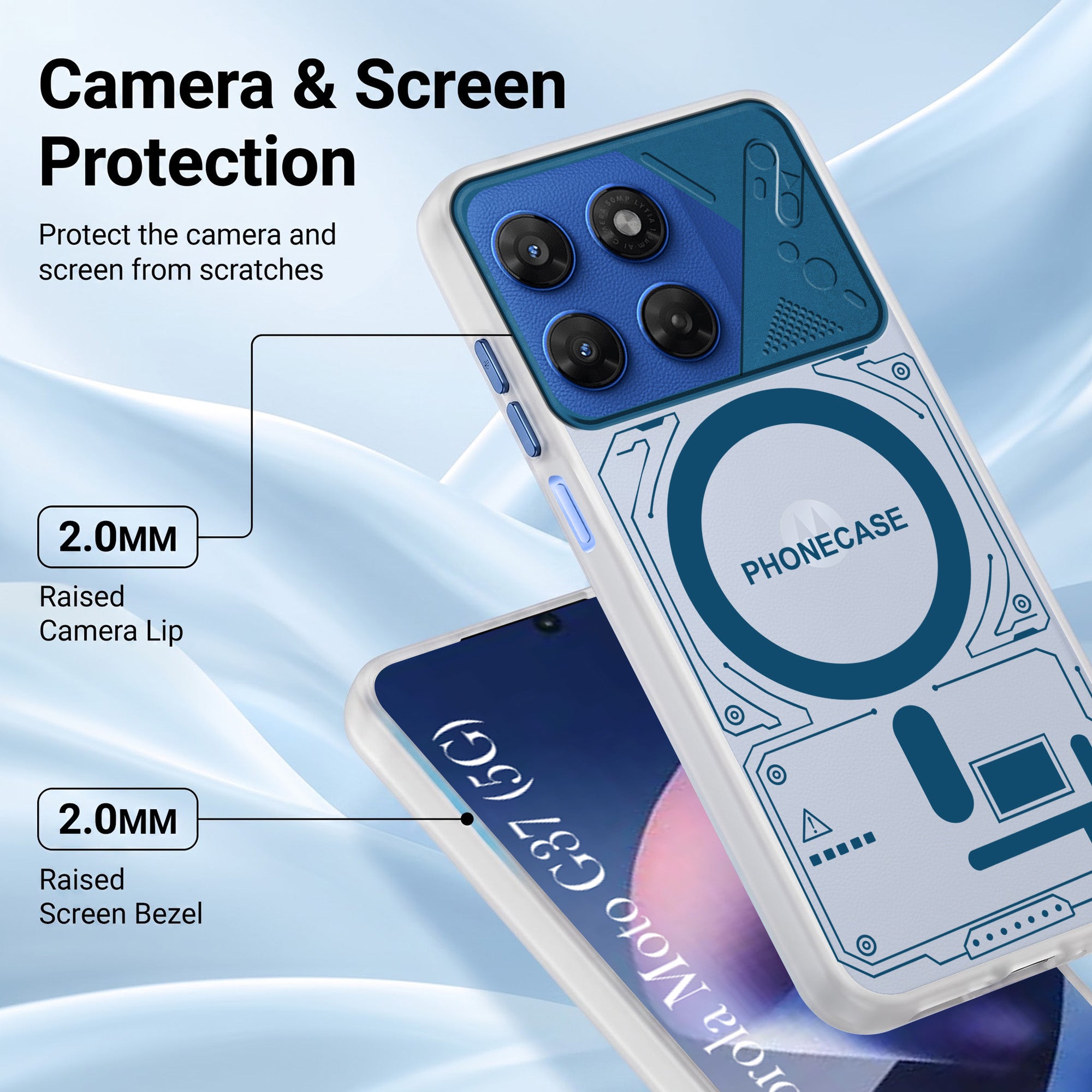 For Motorola Moto G37 Metallic Back Cover Case (Metallic Camera Protection & Buttons | Translucent Milky Shade | Hard Polycarbonate)