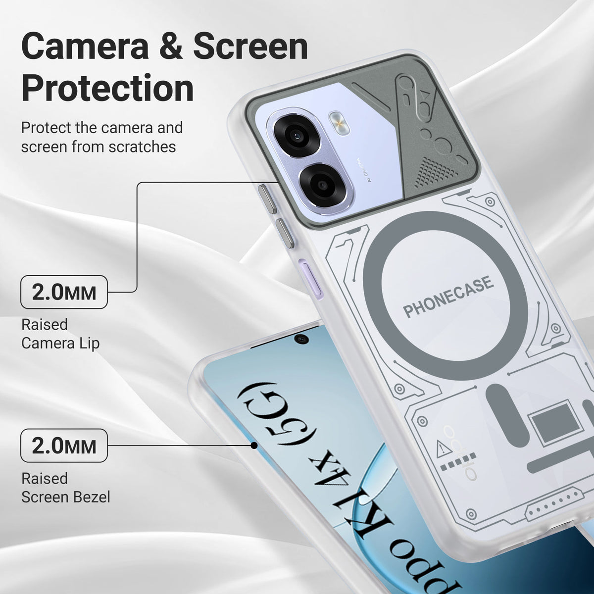For Oppo K14x 5G Metallic Back Cover Case (Metallic Camera Protection & Buttons | Translucent Milky Shade | Hard Polycarbonate)