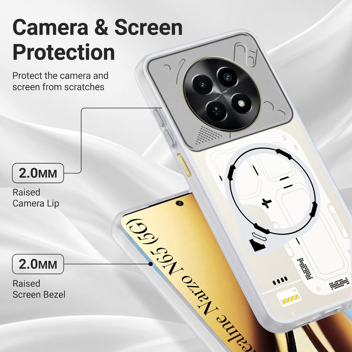 For Realme Narzo N65 5G Metallic Back Cover Case (Metallic Camera Protection & Buttons | Translucent Milky Shade | Hard Polycarbonate)
