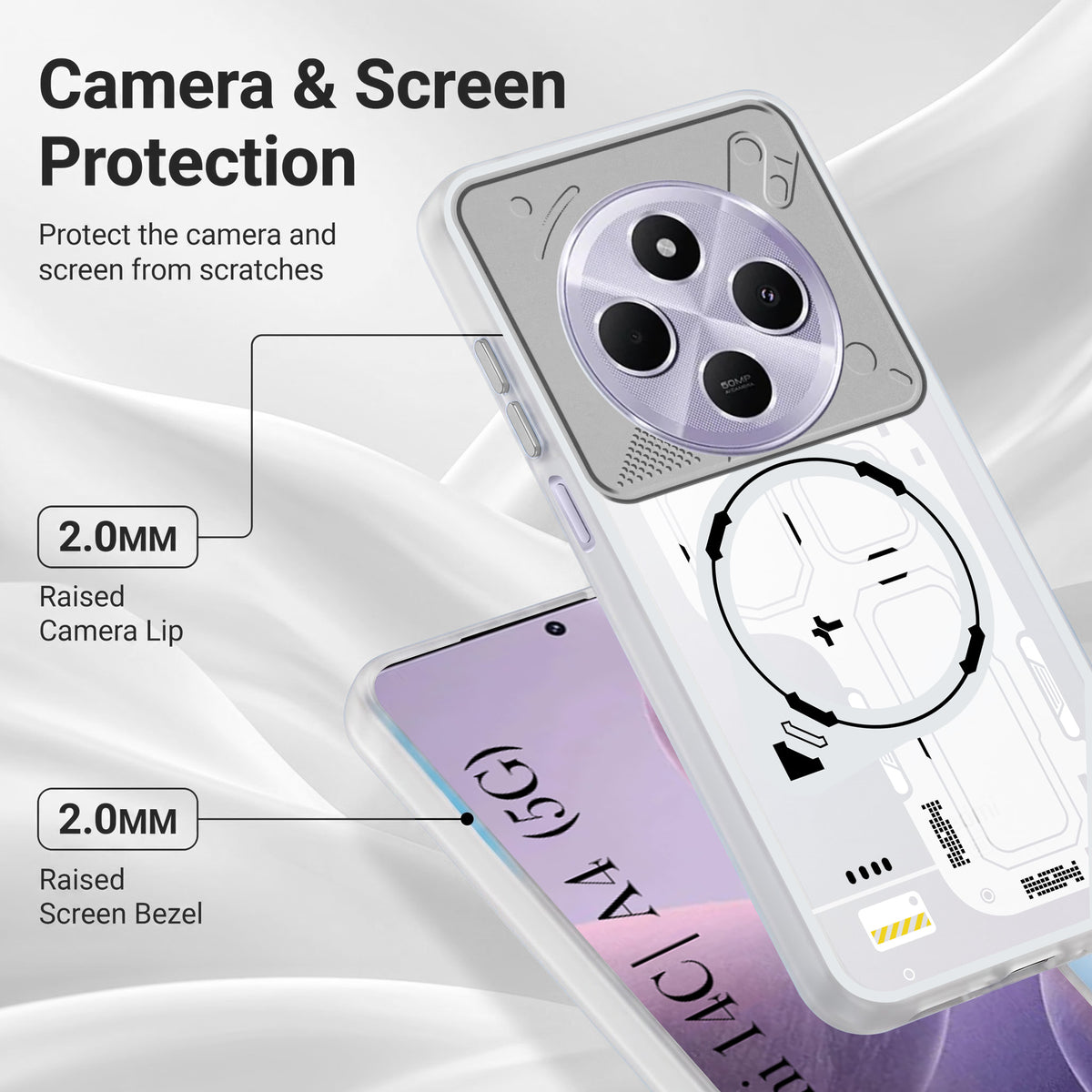 For Redmi A4 5G | Xiaomi Redmi 14C Metallic Back Cover Case (Metallic Camera Protection & Buttons | Translucent Milky Shade | Hard Polycarbonate)