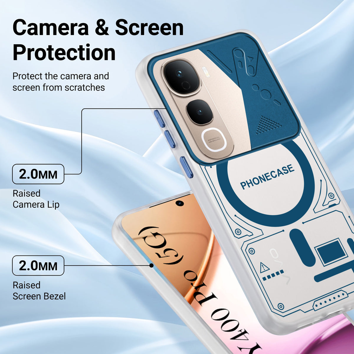 For Vivo Y400 Pro Metallic Back Cover Case (Metallic Camera Protection & Buttons | Translucent Milky Shade | Hard Polycarbonate)