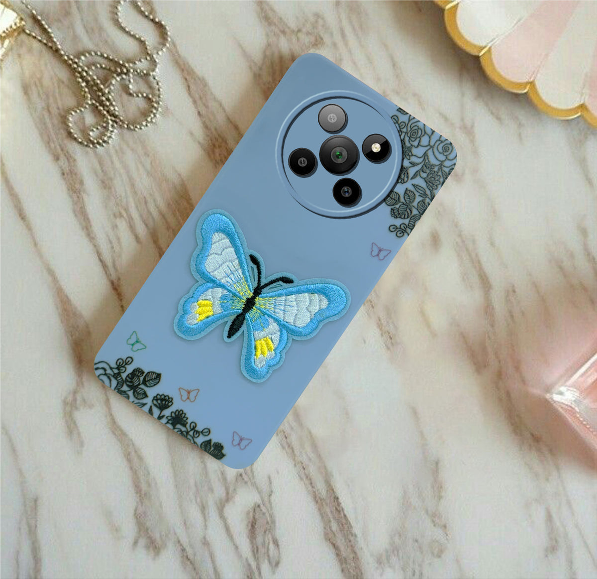 For Lava Agni 2 5G Back Cover Case (Soft Butterfly Embroidery | Women Teen Girls | Camera Protection| Matte Silicone)