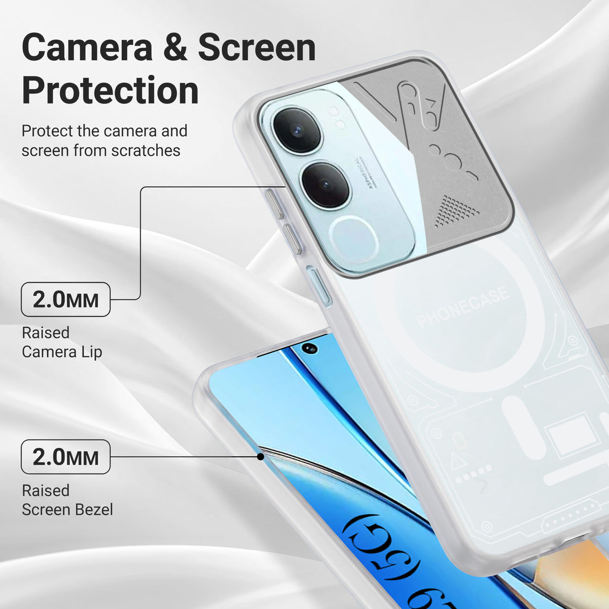 For Vivo Y29 Metallic Back Cover Case (Metallic Camera Protection & Buttons | Translucent Milky Shade | Hard Polycarbonate)