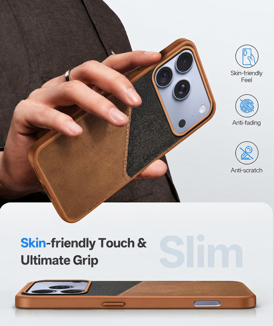 For Apple iPhone 18 Pro Back Cover Case (Dual PU Leather Stitch | Professional Minimalist | Soft and Flexible)