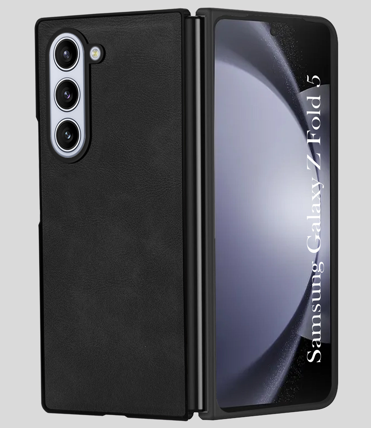For Samsung Galaxy Z Fold 5 Back Case Cover Premium Genuine Leather (Integrated Front Screen Protector | Inside Microfiber Cloth)