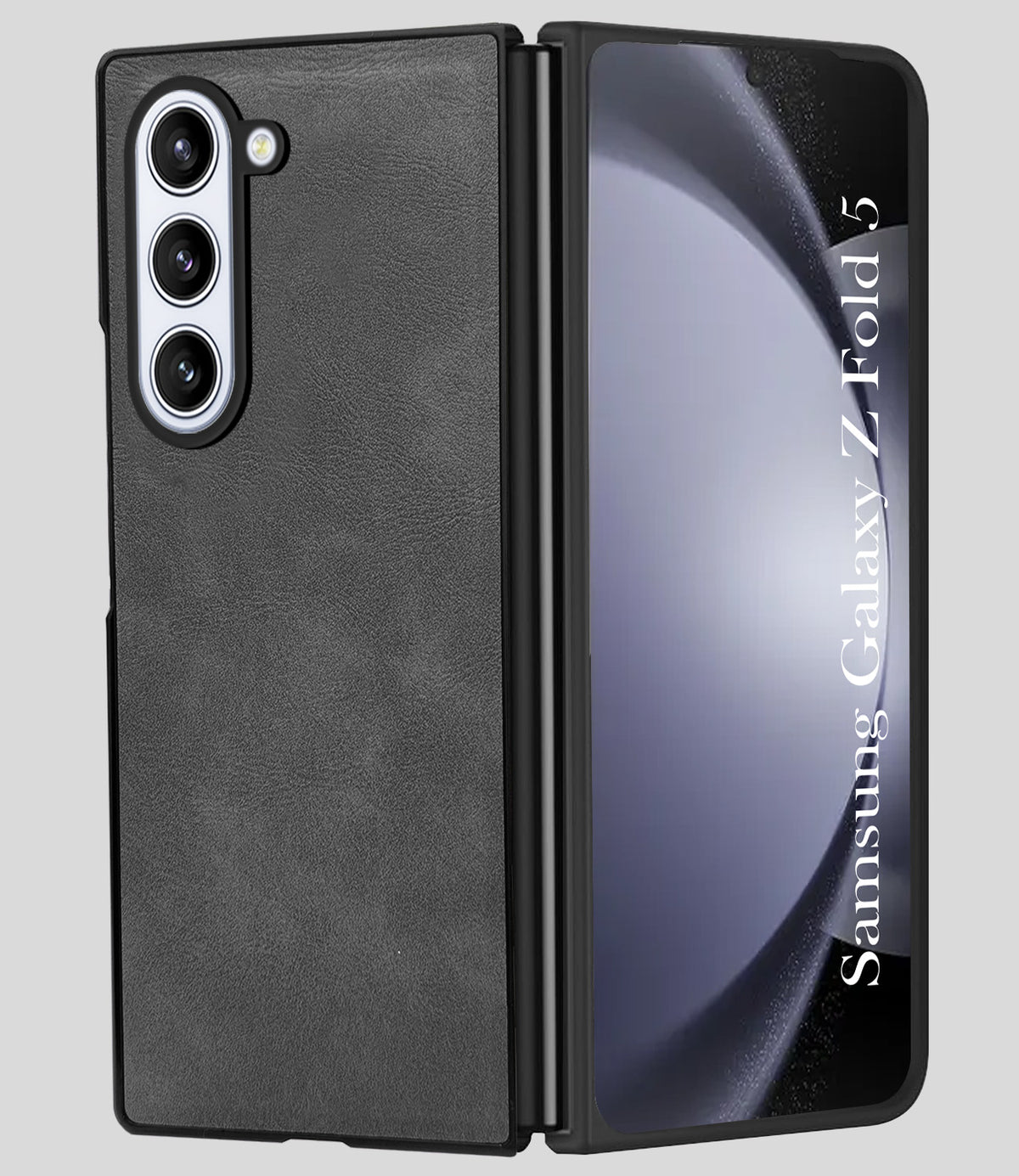 For Samsung Galaxy Z Fold 5 Back Case Cover Premium Genuine Leather (Integrated Front Screen Protector | Inside Microfiber Cloth)