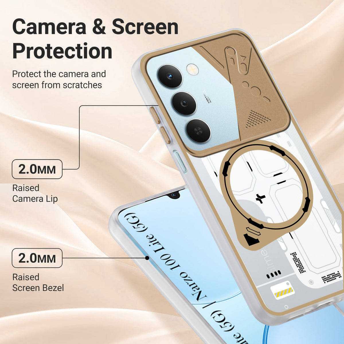 For Realme P4 Lite 5G | Narzo 100 Lite 5G Metallic Back Cover Case (Metallic Camera Protection & Buttons | Translucent Milky Shade | Hard Polycarbonate)