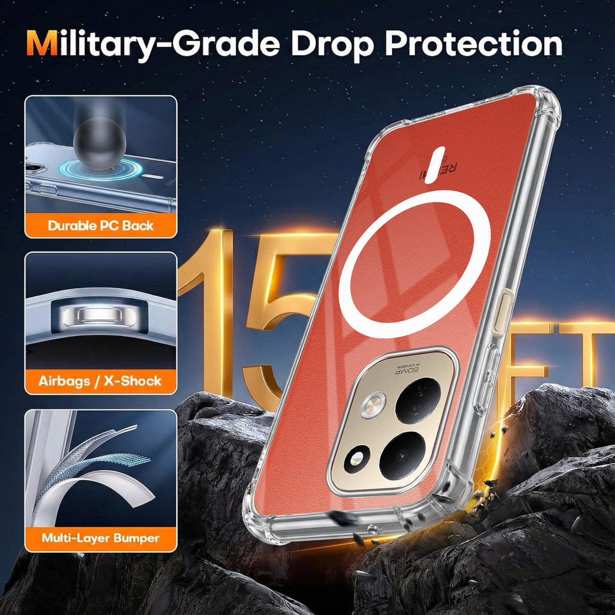 For Redmi 17 5G Back Cover Shockproof Crystal-Clear (Magsafe Wireless Support | Drop & Camera Protection | Hard Polycarbonate)