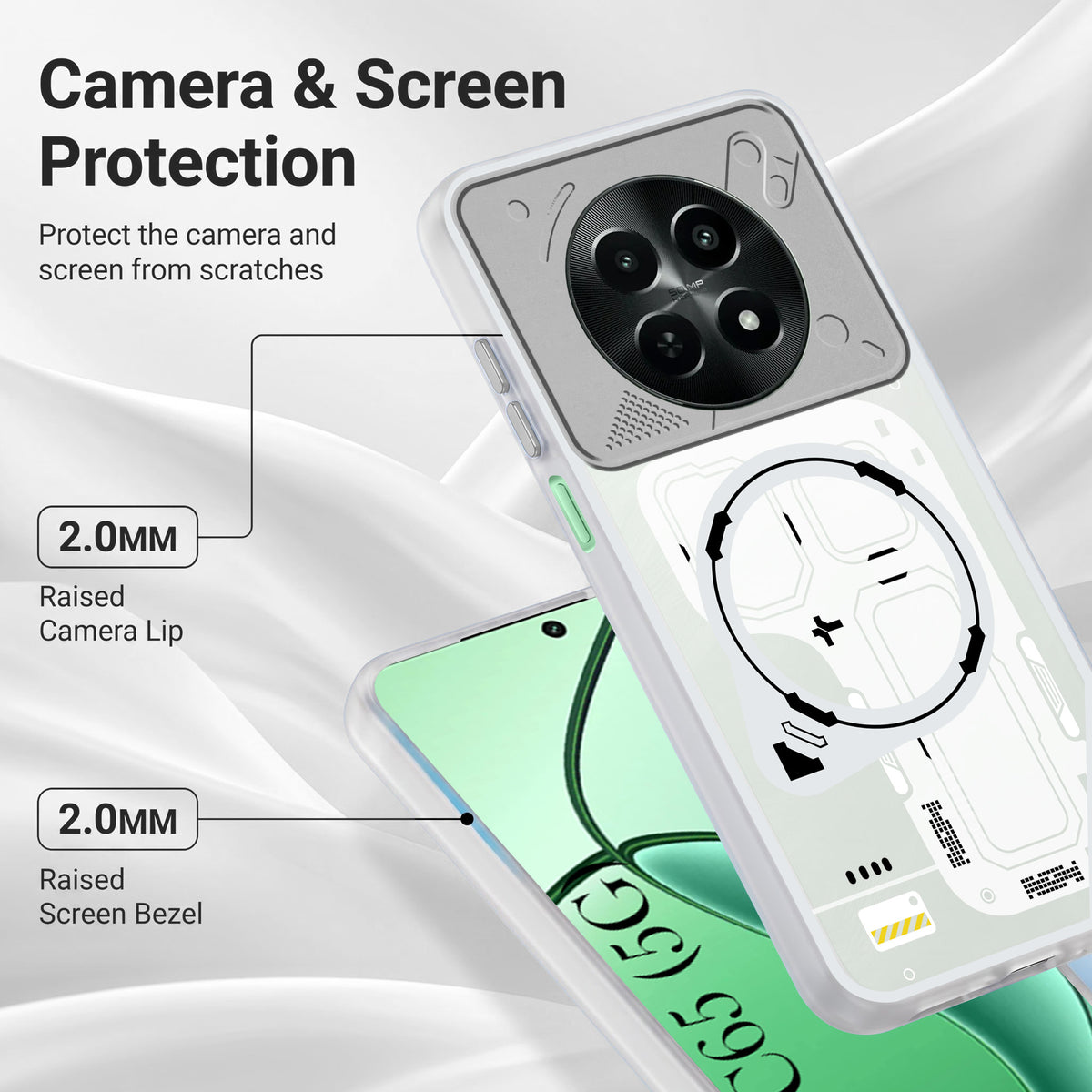 For Realme C65 5G Metallic Back Cover Case (Metallic Camera Protection & Buttons | Translucent Milky Shade | Hard Polycarbonate)