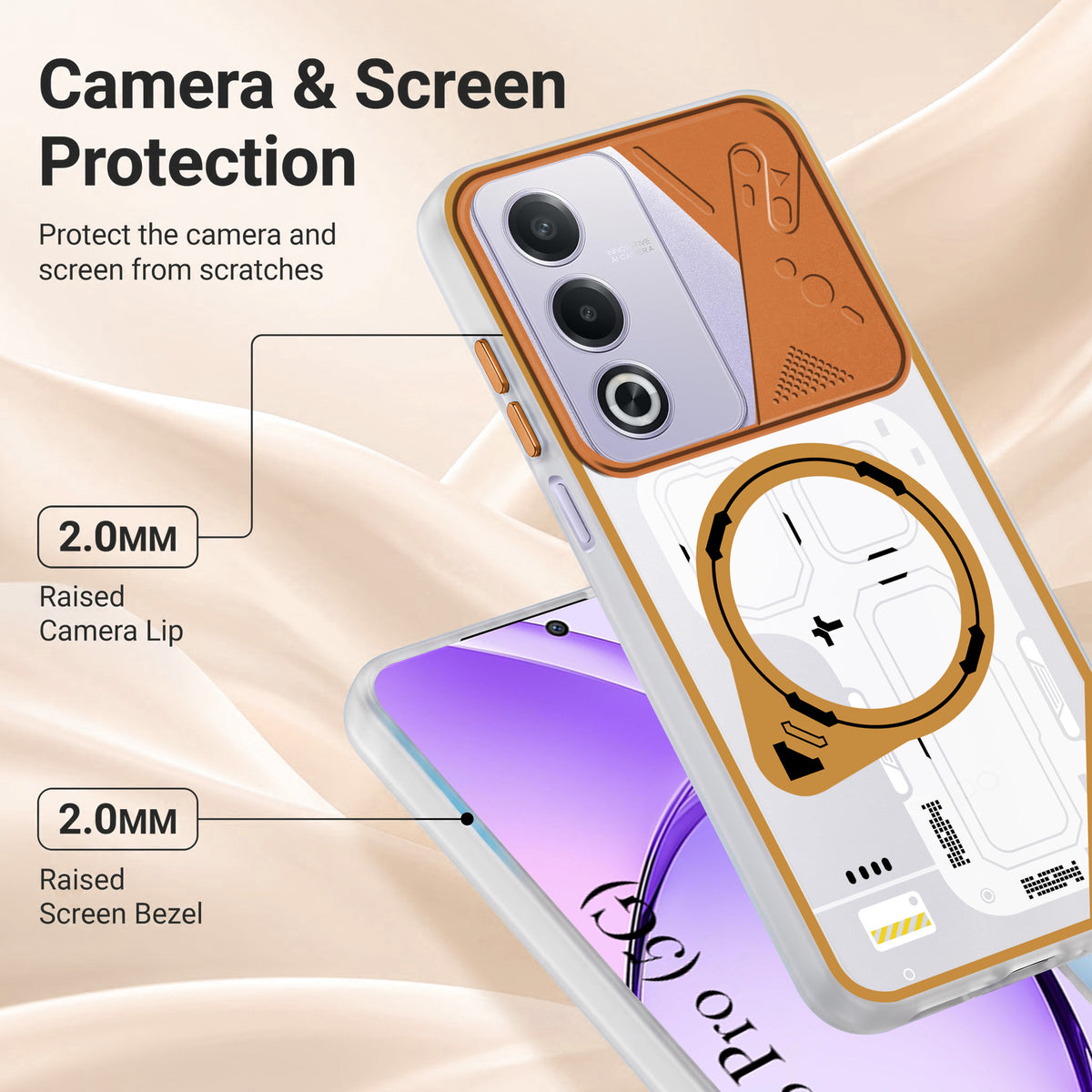 For Oppo A3 Pro 5G Metallic Back Cover Case (Metallic Camera Protection & Buttons | Translucent Milky Shade | Hard Polycarbonate)