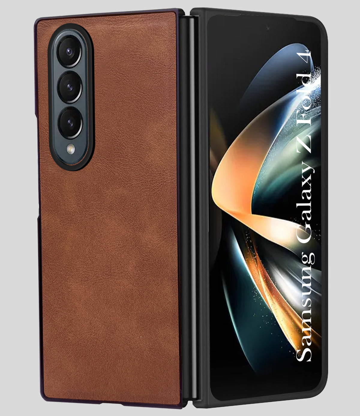 For Samsung Galaxy Z Fold 4 5G Back Case Cover Premium Genuine Leather (Integrated Front Screen Protector | Inside Microfiber Cloth)