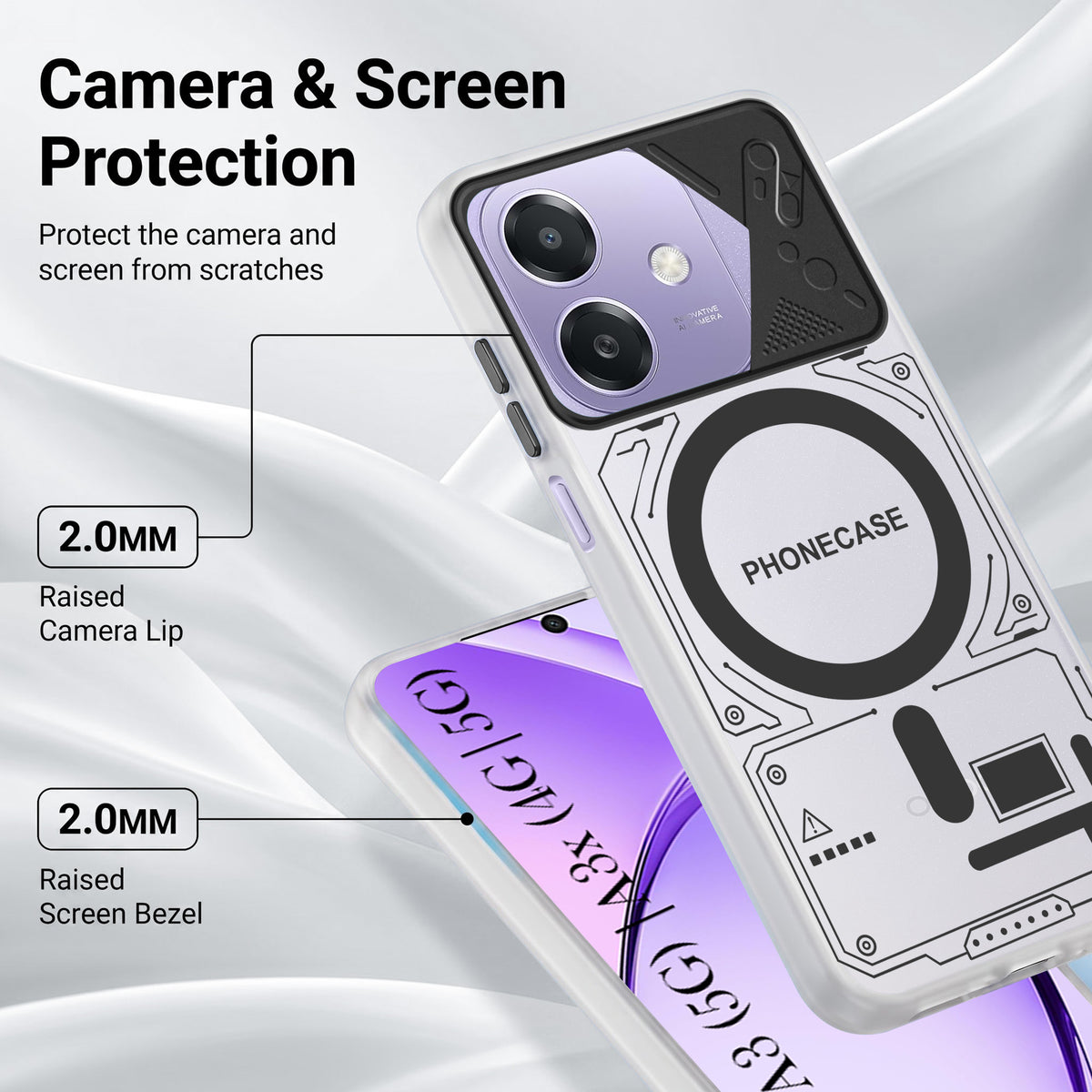 For Oppo A3X (4G/5G) | Oppo A3 5G Metallic Back Cover Case (Metallic Camera Protection & Buttons | Translucent Milky Shade | Hard Polycarbonate)